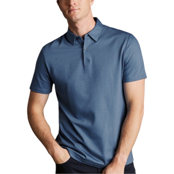 NWT Charles Tyrwhitt Performance Semi Plain Polo in Steel Blue Size XL - Picture 12 of 13